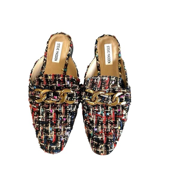 Steve Madden Multicolor Tweed Loafers with Gold Chain - Picture 3 of 11